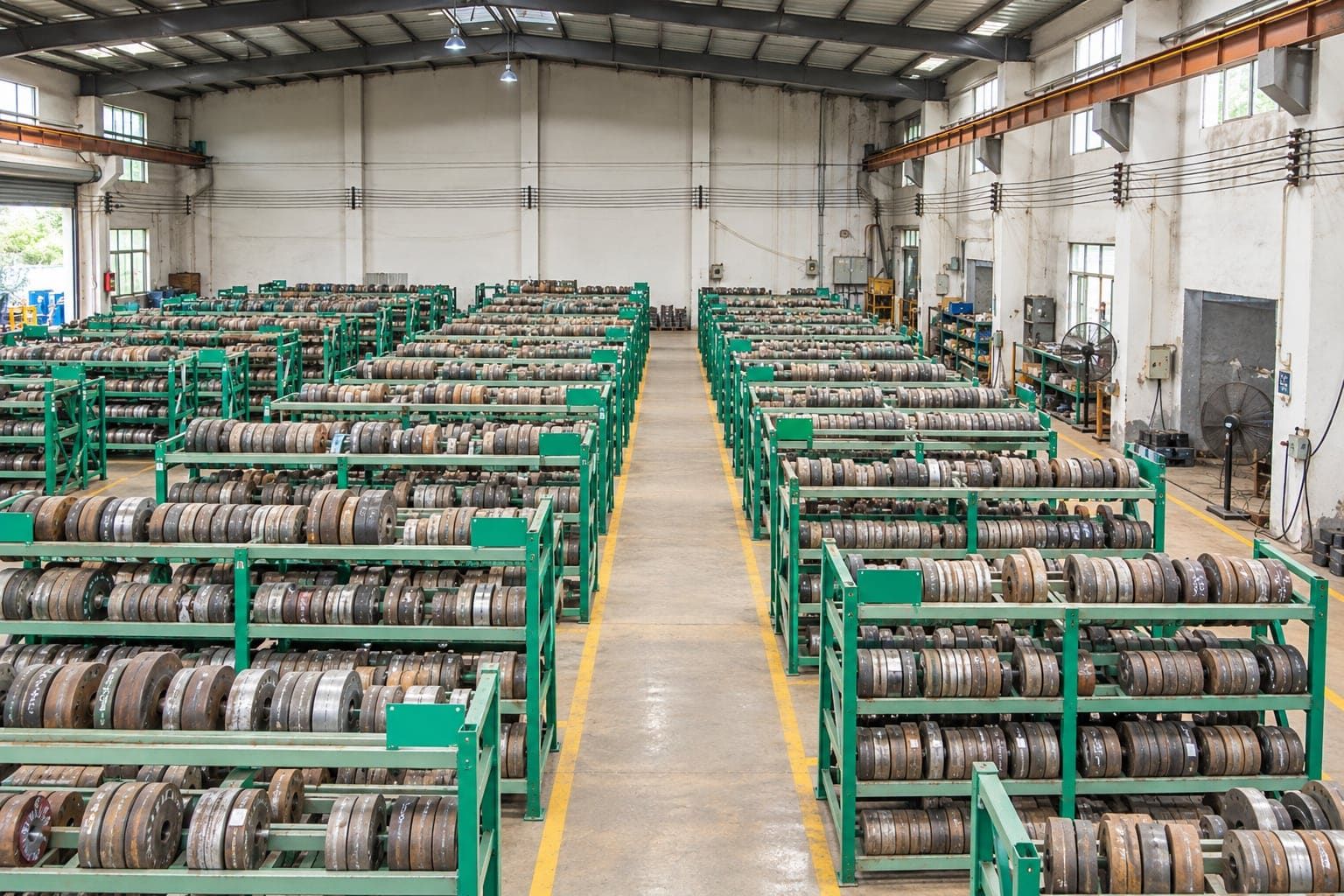 Aluminum extrusion die library with dies stored on labelled racks