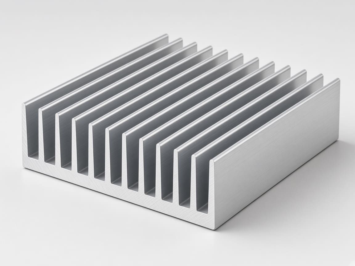 Extruded aluminum heat sink with straight fins, clear anodized