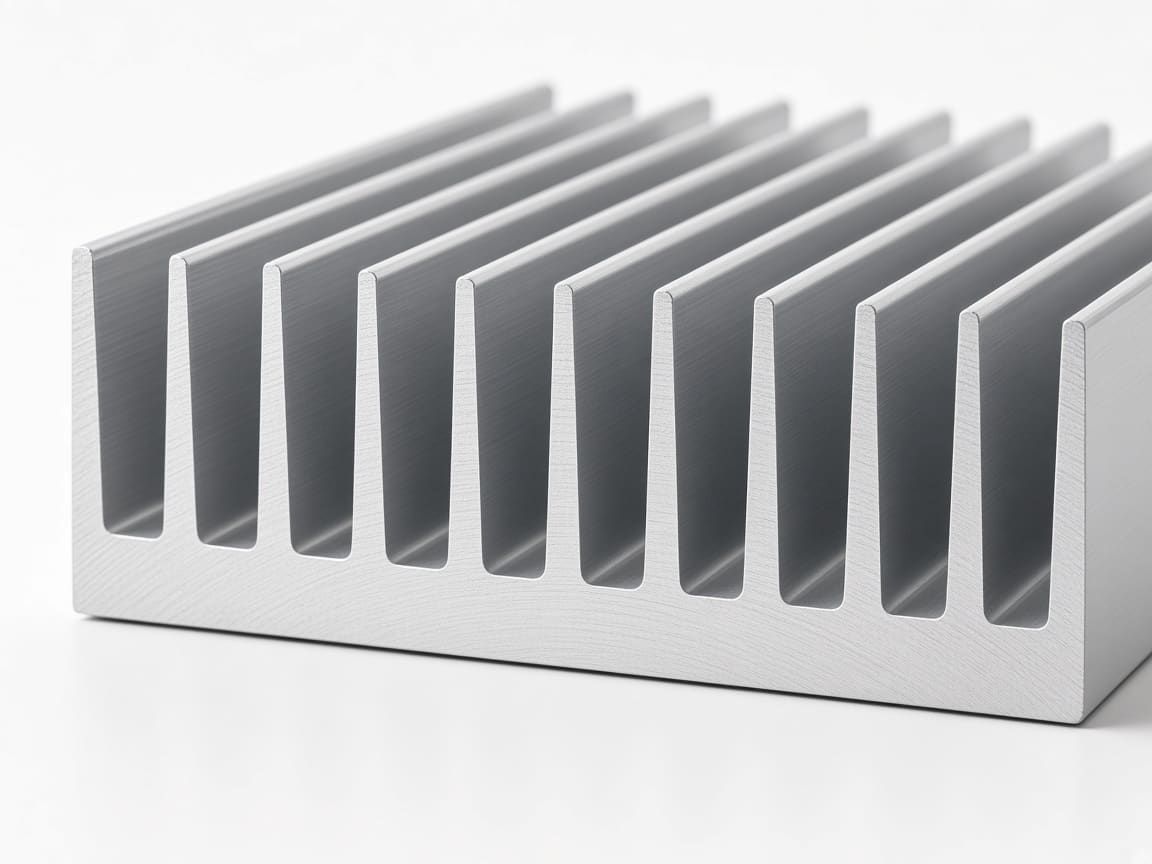 Close-up of extruded aluminum heat sink fins