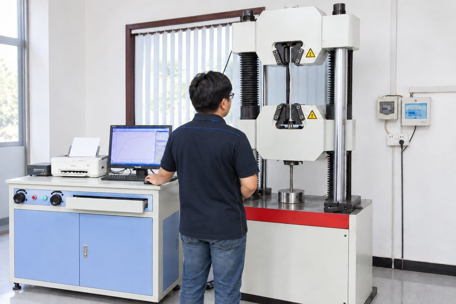 Universal tensile testing machine for measuring aluminum strength and elongation